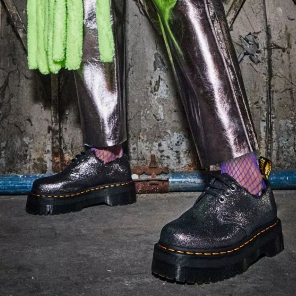 Dr. Martens 1461 PL Black Distressed Grunge Edgy Metallic Lace-Up Suede Size 37